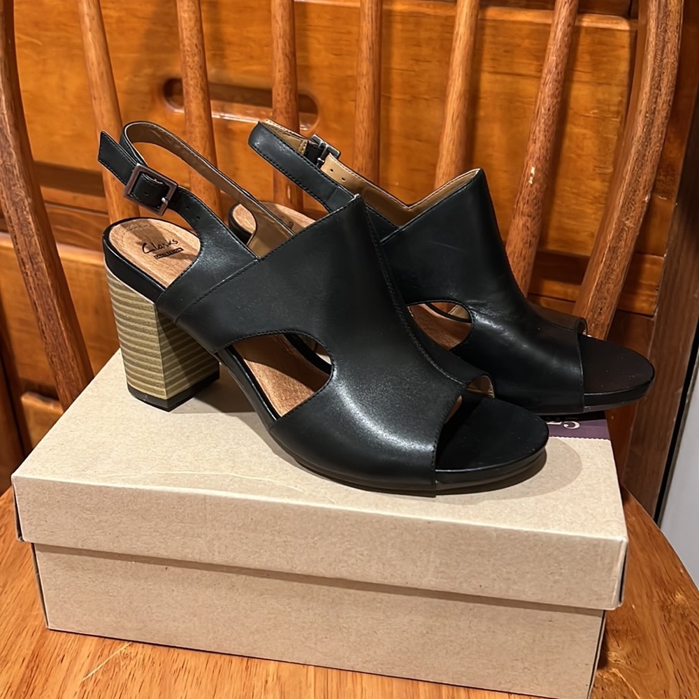 Clark’s Banoy Verona Block Heels Black Sandals